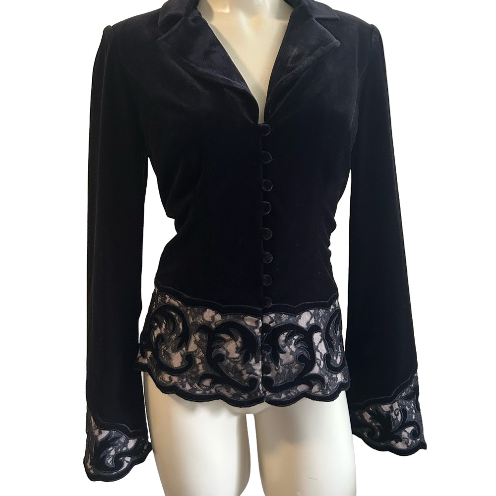 JS Collections Black Velvet Lace Details jacket  Sz 6